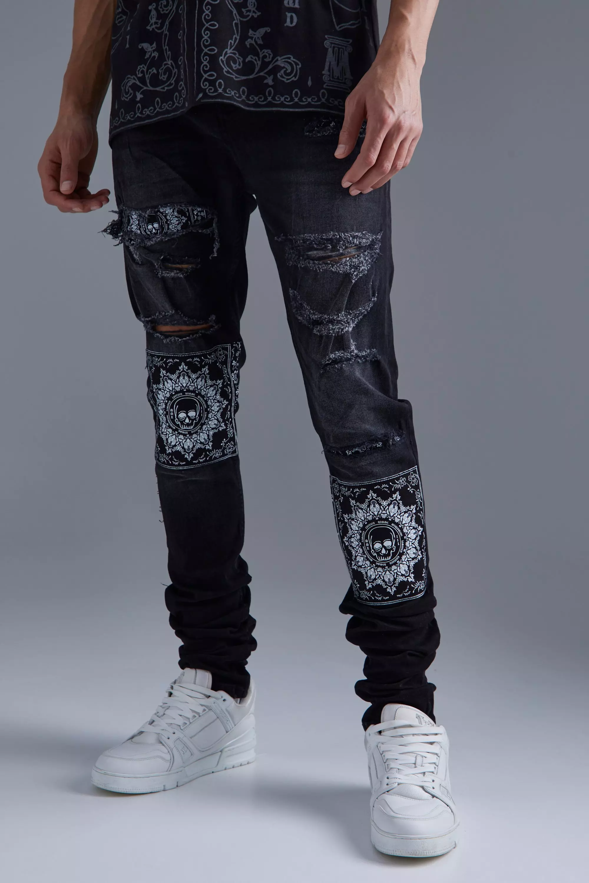 Jeans with bandana store patches